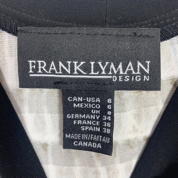 Frank Lyman Blk/Tan Ruffle Butterfly Short Sleeve Top V Neck/Scoop Back Wms Sz 6 - Picture 2 of 16